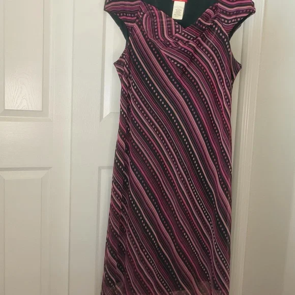 246 Sangria Y2K Pink & Purple Diagonal Stripe Cowl Neck Midi Dress - Size 18W - Picture 6 of 7